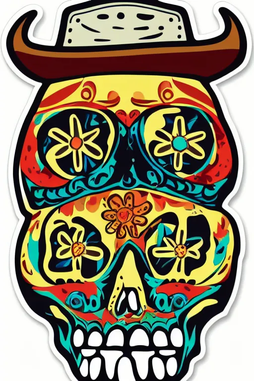 Image similar to A portrait of a skull that is a cowboy, sticker, colorful, illustration, highly detailed, smooth and clean vector curves, no jagged lines, vector art, smooth