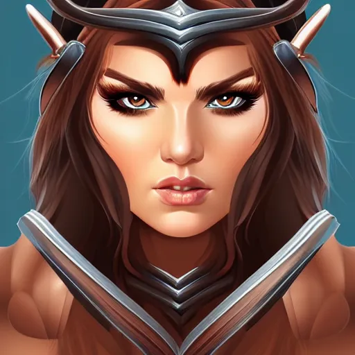 Prompt: head and shoulders portrait of a barbarian, female, by artgerm, behance hd, shutterstock, clean cel shaded vector art illustration,