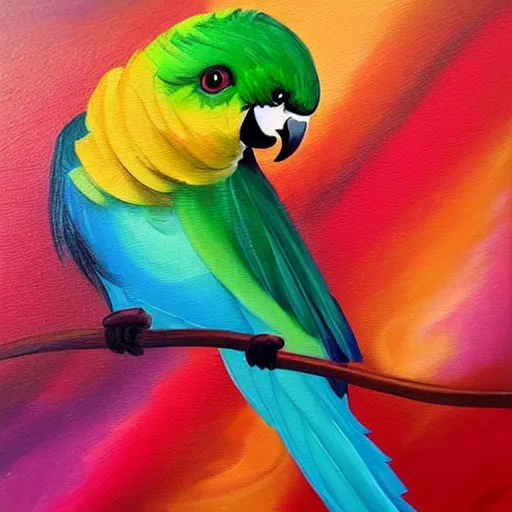 Image similar to beautiful acrylic painting of an adorable parrot, by jeremiah ketner, 8k hq trending on artstation