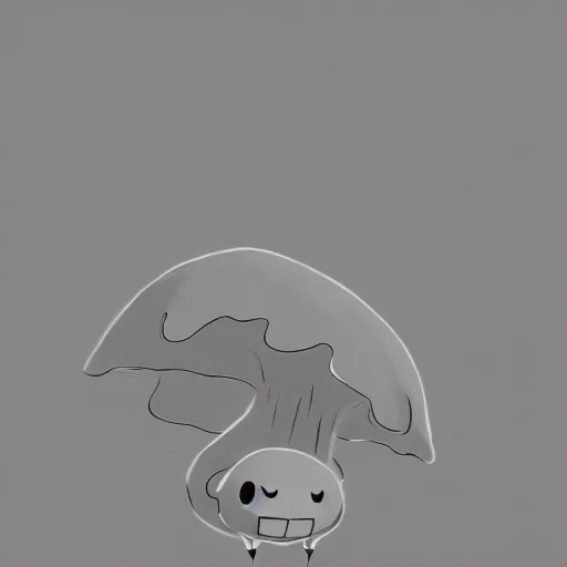 Prompt: grayscale void mushroom creature, pokemon, hayao miyazaki, digital illustration