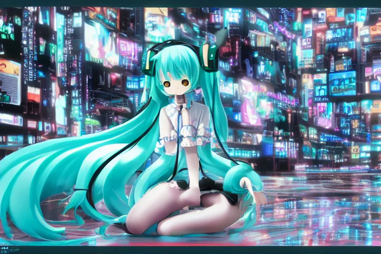 Image similar to hatsune miku themed linux desktop environment, linux mint, computer wallpaper, in 1 9 9 5, y 2 k cybercore, industrial photography, still from a ridley scott movie