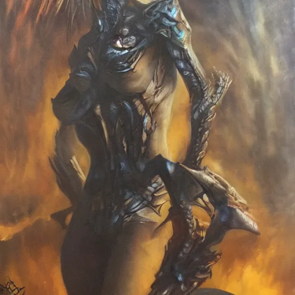 Prompt: female zerg, dark oil painting, realistic behavior