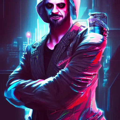 Image similar to a portrait of a evil magician dancing techno - style, cyberpunk concept art, trending on artstation, highly detailed, intricate, sharp focus, digital art, 8 k