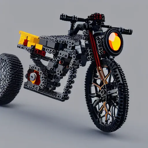 Prompt: motorcycle lego set, global illumination, photorealistic