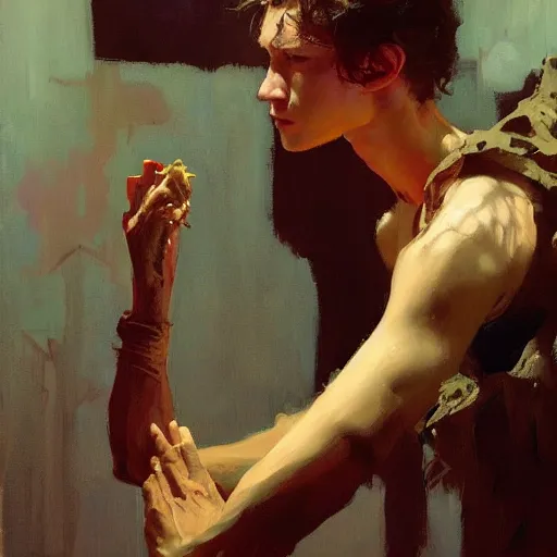 Prompt: tom holland, intricate, elegant, highly detailed, greg manchess, mucha, liepke, ruan jia, jeffrey catherine jones, ridley scott