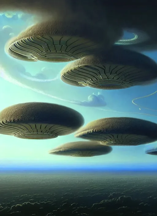 Prompt: a hyper - detailed 3 d render of venusian cloud farms, surrealism!!!!! surreal concept art, lifelike, photorealistic, digital painting, aesthetic, smooth, sharp focus, artstation hd, by greg rutkowski, bruce pennington, valentina remenar and asher duran,