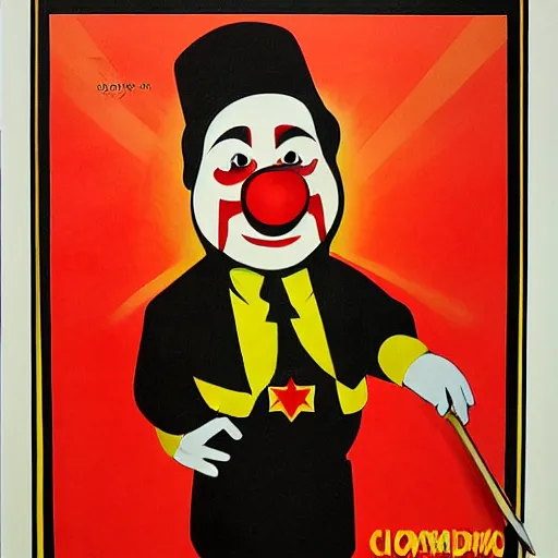 Prompt: communist clown portrait, soviet propaganda poster