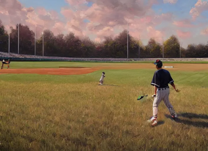 Image similar to field of dreams baseball game, oil painting by jama jurabaev, extremely detailed, brush hard, artstation, for aaa game, high quality, brush stroke