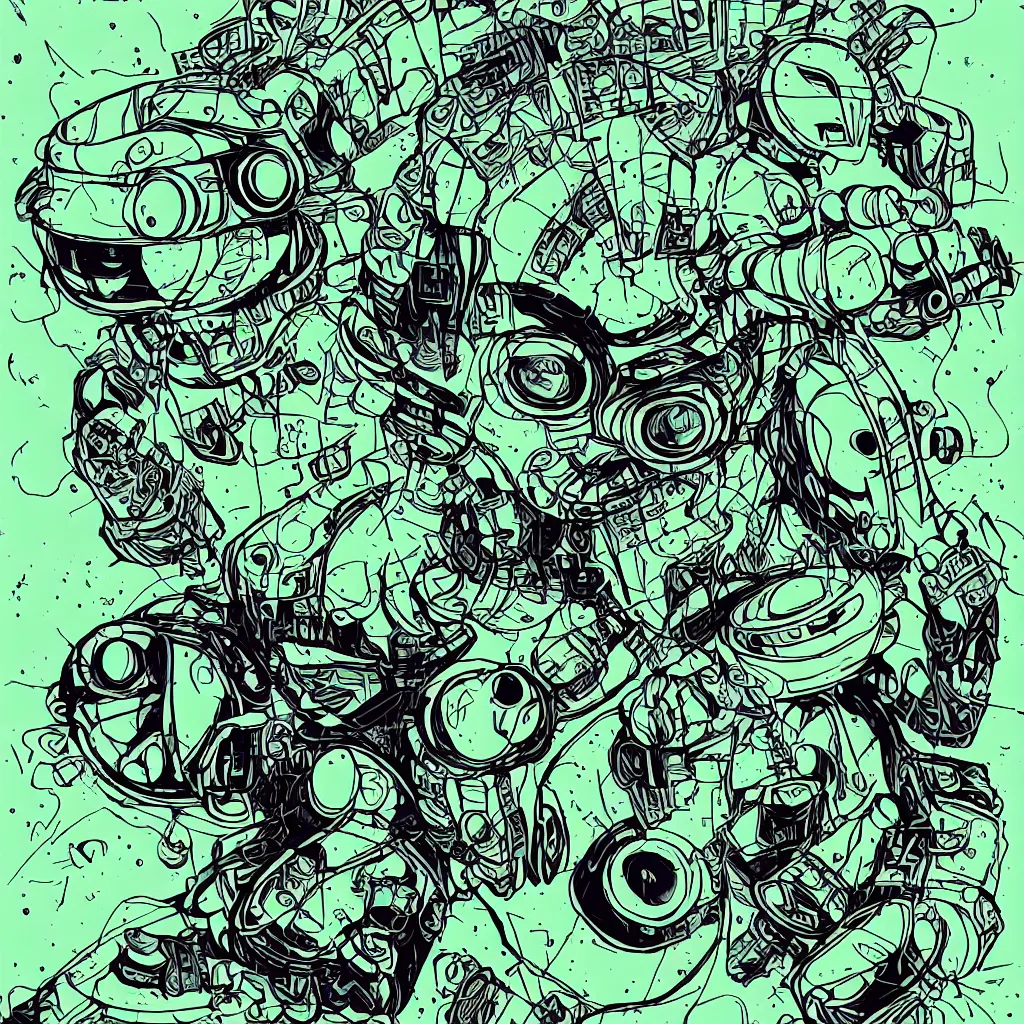 Image similar to a toad wearing headphones, ryuta ueda artwork, breakcore, style of jet set radio, y 2 k, gloom, space, cel - shaded art style, sacred geometry, data, minimal, code, cybernetic, dark, eerie, cyber