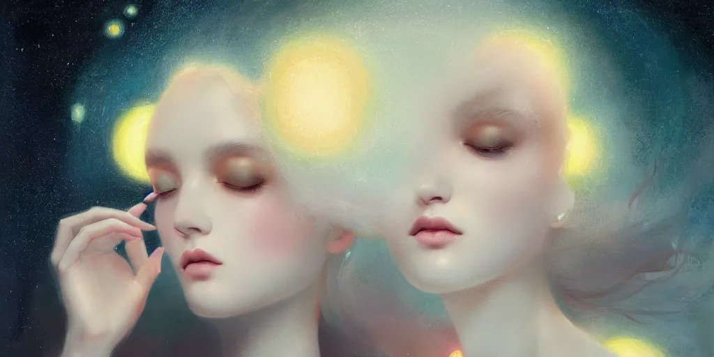 Image similar to breathtaking delicate detailed concept art painting beauty faces with starry night inside, by hsiao - ron cheng, bizarre compositions, exquisite detail, pastel colors, 8 k