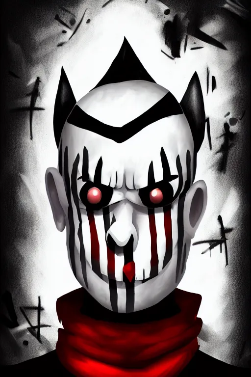 Image similar to an evil mime, highly detailed, digital art, sharp focus, trending on art station, anime art style