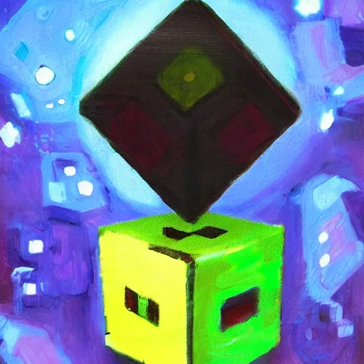 Image similar to beautiful impressionist painting of companion cube