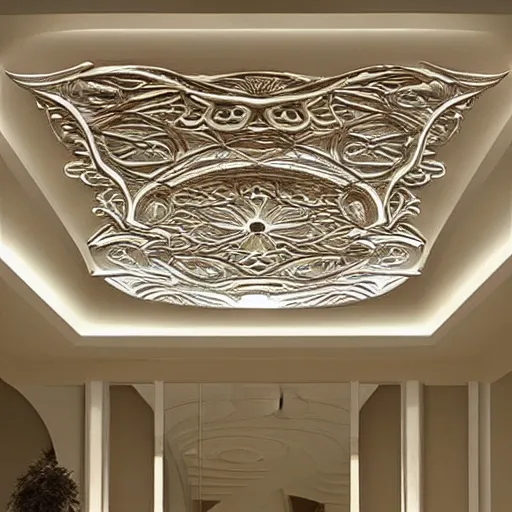 Image similar to a beautiful custom organic ceiling design, art nouveau, embossed, elegant, low profile