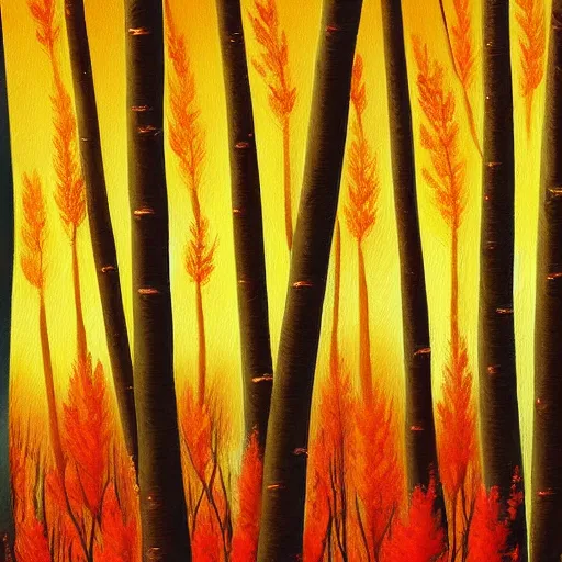 Image similar to beautiful painting of an Aspen forest at sunset, digital art, award winning illustration, golden hour, smooth, sharp lines, concept art, trending on artstation