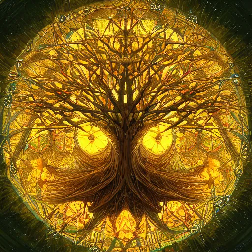 Image similar to a portrait of the holy tree of life, spring, flowers, holy geometry, by Mohrbacher and Moebius, cinematic lighting, masterpiece, golden ratio background, highly detailed, 8k resolution, trending on art station