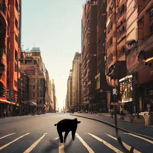 Prompt: award - winning hyperdetailed photograph of a giant!!!!!! pig walking across a city, 4 k, 8 k, high quality