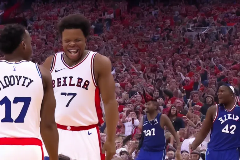 Prompt: Kyle Lowry laughing at 76ers fans, cinematic, highly detailed, 4k