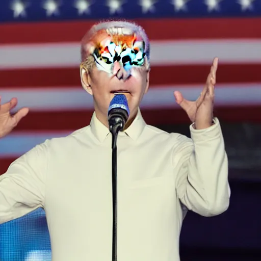 Image similar to biden k-pop star, singing on a stage