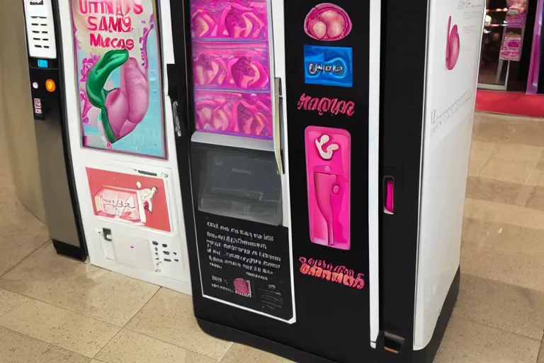 Prompt: uterus vending machine at the mall