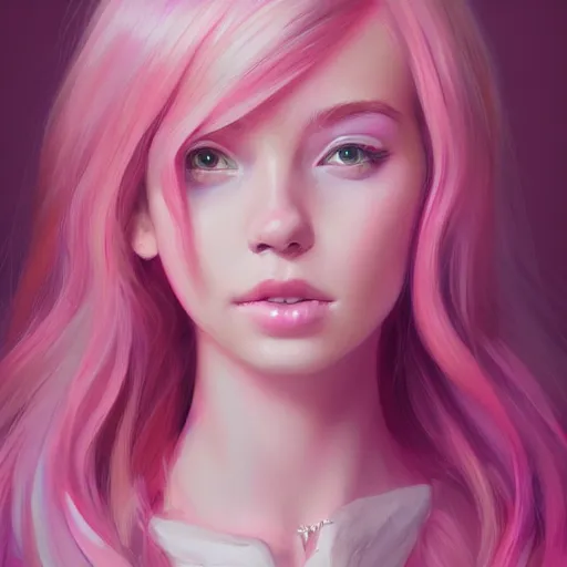 Image similar to full body portrait of teen girl, pink hair, gorgeous, amazing, elegant, intricate, highly detailed, digital painting, artstation, concept art, sharp focus, illustration, art by Ross tran