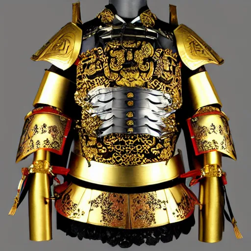 Image similar to gilded samurai armor set ornate intricate design in the style of aoi matsuri