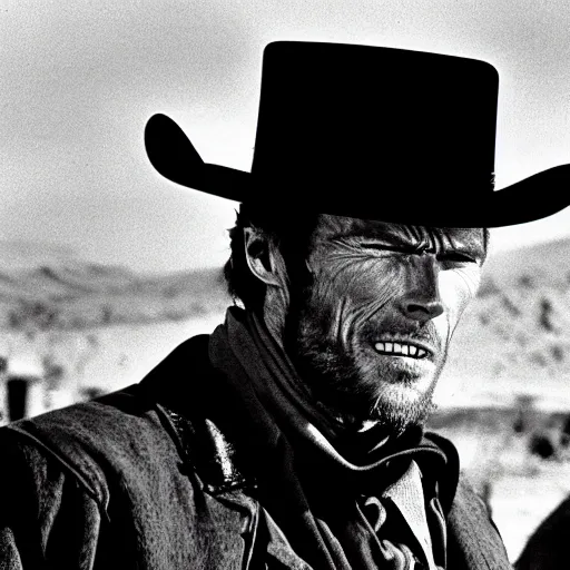 Image similar to clint eastwood squinting at high noon in the style of a clint eastwood movie, the good, the bad and the ugly, clint eastwood, steven seagal, bud spencer, donald trump, glory days, patriotism