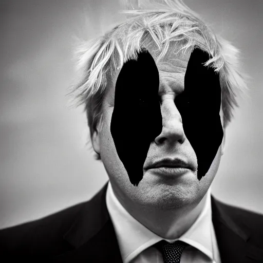 Image similar to Boris Johnson with half face missing, morbid, evil, dark photography, realistic, candid street portrait in the style of Rehahn award winning, Sony a7R,