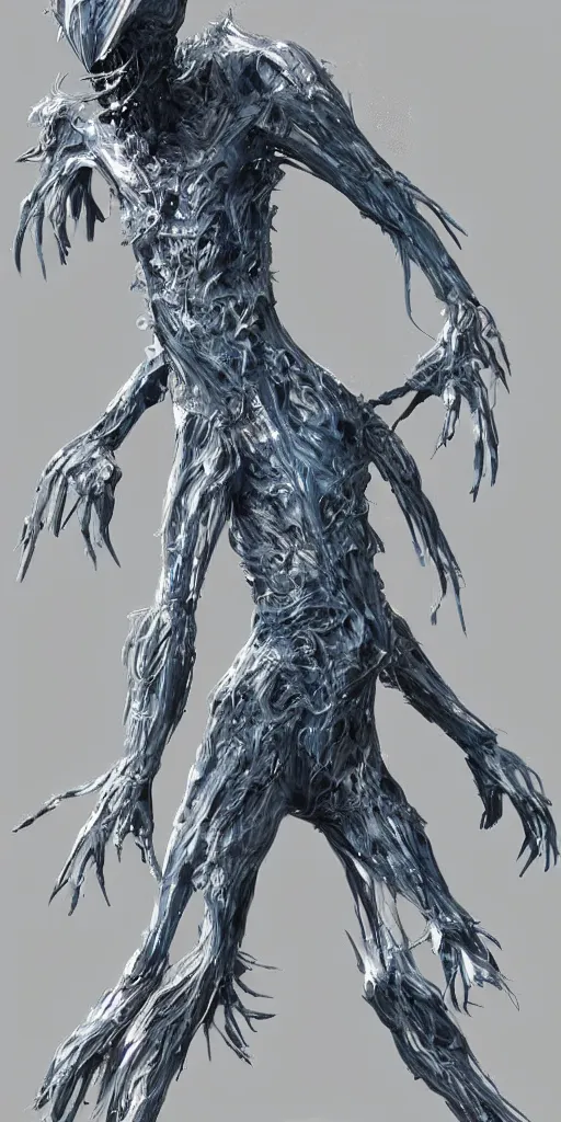 Prompt: full-body portrait of an alien creature made of crystal, scifi, science fiction, concept art, character design,