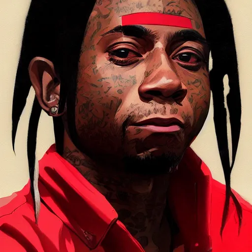 Image similar to A detailed portrait of Lil Wayne by Ilya Kuvshinov, Greg Rutkowski and Makoto Shinkai