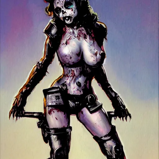 Image similar to zombie mech christina ricci pinup, art by michael miller