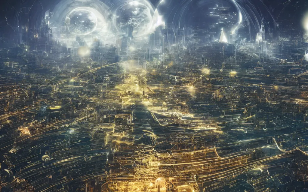 Image similar to prophecy of a techno - spiritual utopian city, perfect future, award winning digital art