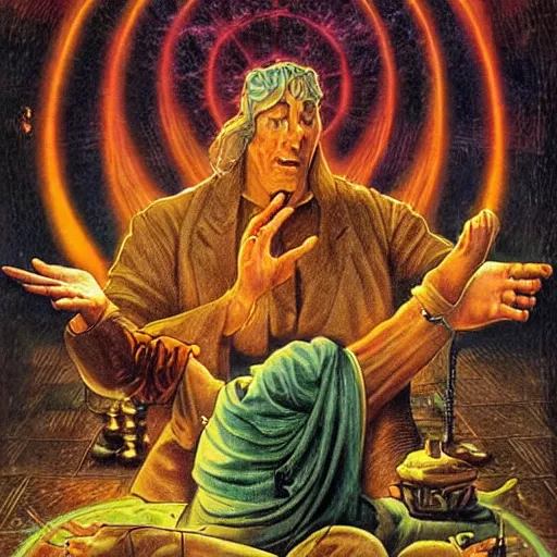 Image similar to a powerful psychic man emitting psychic powers, by michael hutter,