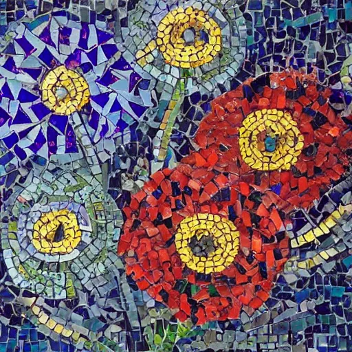 Prompt: mosaic of beautiful art, colorful flowers