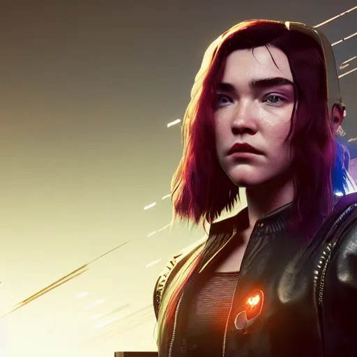 Prompt: florence pugh in cyberpunk 2 0 7 7, unreal engine 5 4 k, hyperdetailed photorealism