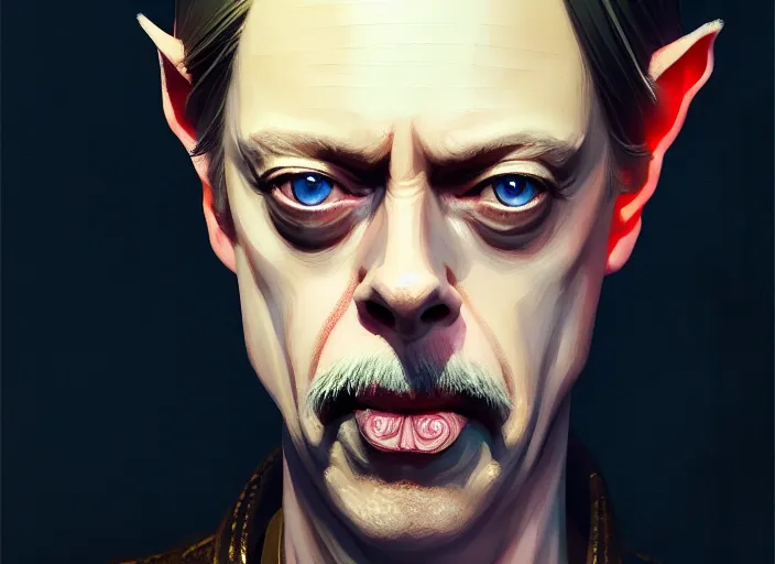 Image similar to a film still portrait of steve buscemi elven king, finely detailed features, cinematic lighting, perfect art, night cyberpunk city, intricate, anime, gapmoe grimdark, artstation, trending on pixiv fanbox, painted by greg rutkowski makoto shinkai takashi takeuchi studio ghibli, akihiko yoshida, 4 k