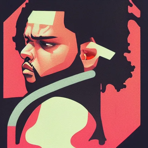 Prompt: The Weeknd profile picture by Sachin Teng, cyberpunk, 80's, retrowave, asymmetrical, dark vibes, Realistic Painting , Organic painting, Matte Painting, geometric shapes, hard edges, graffiti, street art:2 by Sachin Teng:4