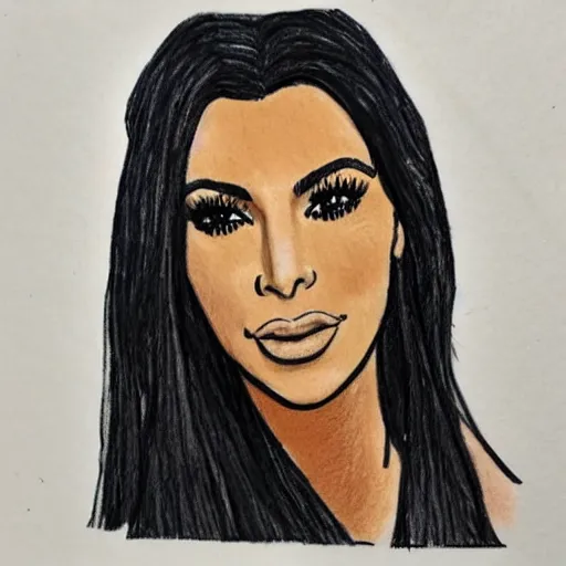 Image similar to Kim Kardashian picture poorly drawn with wax crayon