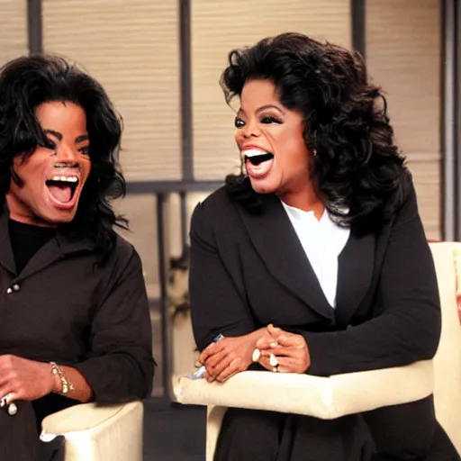 Image similar to michael jackson and oprah screaming at each other in the oprah show