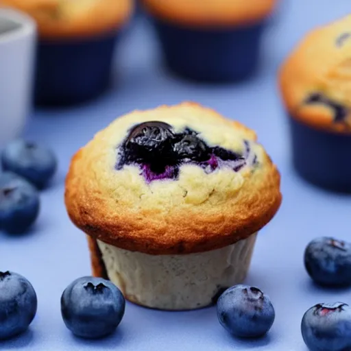 Image similar to A close-up photo of a blueberry muffin that appears to look like a puppy face