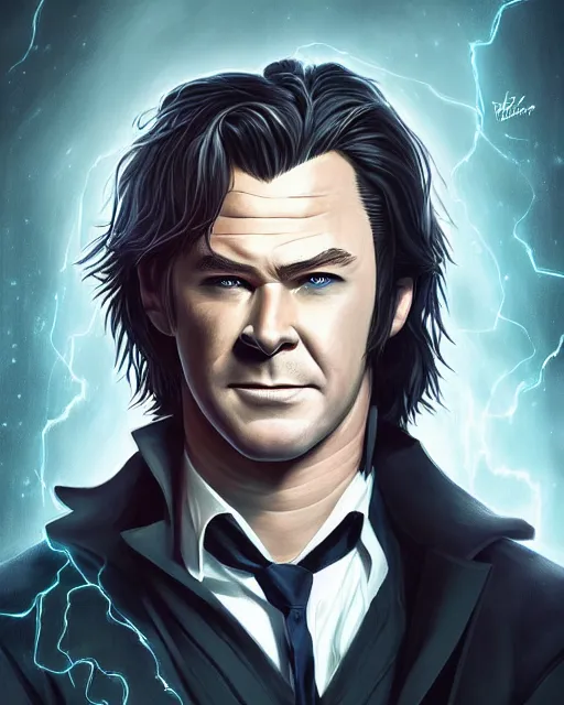 Image similar to portrait of Chris Hemsworth as Professor Snape by Stanley Artgerm Lau, WLOP, Rossdraws, James Jean, Andrei Riabovitchev, Marc Simonetti, and Sakimichan, trending on artstation