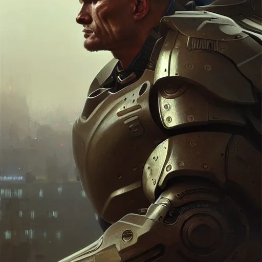 Image similar to ultra realistic illustration, a large russian male cyborg soldier, intricate, elegant, highly detailed, digital painting, artstation, concept art, smooth, sharp focus, illustration, art by artgerm and greg rutkowski and alphonse mucha