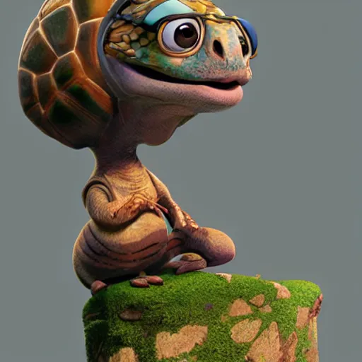 Image similar to very cute character tortoise, disney pixar Zootopia character concept artwork, 3d concept, in a rock chair, high detail iconic character for upcoming film