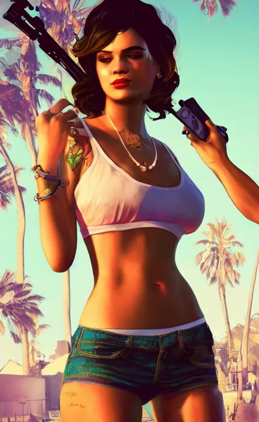 Prompt: A dream girl in the GTA 5 cover, highly detailed award-winning masterpiece with incredible and beautiful details, trending on ArtStation