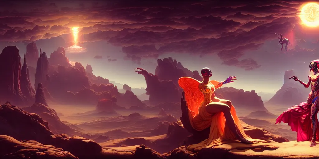 Image similar to the creation of adam, ultra detailed female android deity, scifi, octane render, ( dia de los muertos ), matte painting, asymmetrical, intricate concept art, triadic color scheme, art by artgerm and michelangelo and dzo and greg rutkowski and alphonse mucha and wlop