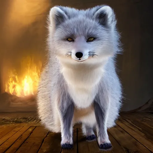 Prompt: studio quality advertising photo depicting an anthropomorphic arctic fox furry dressed up as a character in Final Fantasy