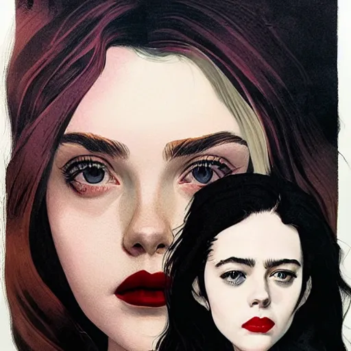 Image similar to elle fanning, lilly collins, scarlett johansson picture by sachin teng and frank frazetta, asymmetrical, dark vibes, realistic painting, organic painting, matte painting, geometric shapes, hard edges, graffiti, street art : 2 by sachin teng : 4