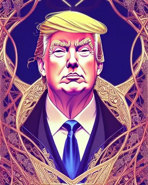 Image similar to symmetry!!!!!! beautiful donald trump anime summer president close portrait, wearing ornate clothing, ultra detailed, elegant, intricate, anime, dynamic lighting, dnd, glowing lights, digital art, digital painting, artstation, wlop, sharp focus, illustration, art by artgerm and greg rutkowski and alphonse mucha, 8 k