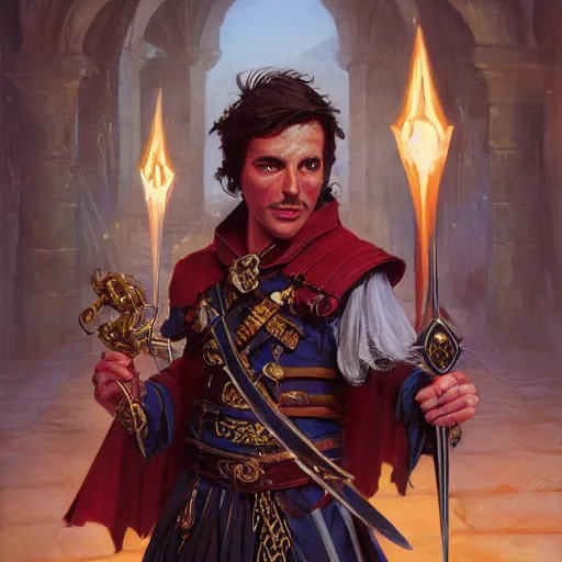 Prompt: beautiful portrait painting of a very short and small male halfing bard from pathfinder, evil smirk, narcissist, self centered, casting fireball, painted by larry elmore, wayne reynolds, greg rutkowski, magic the gathering, dungeons and dragons, dishonored 2