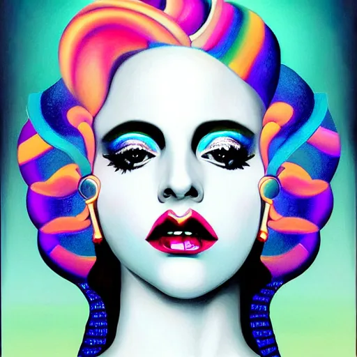 Image similar to vaporwave lady gaga art deco portrait, an ultrafine detailed painting by rafal olbinski, thomas cole, behance contest winner, pop surrealism, detailed painting, very detailed, minimalist, skeuomorphic, airbrush art