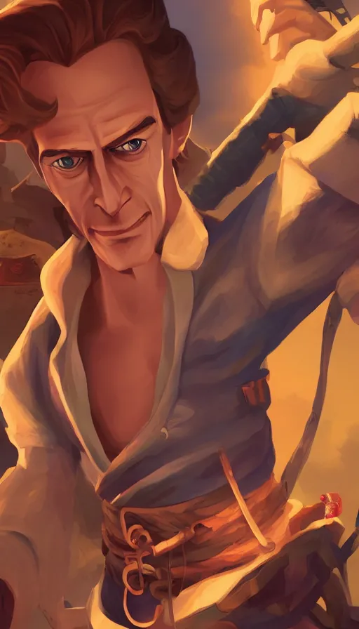 Image similar to guybrush threepwood, sharp focus, james gilleard, cinematic, game art, extremely detailed digital painting, print